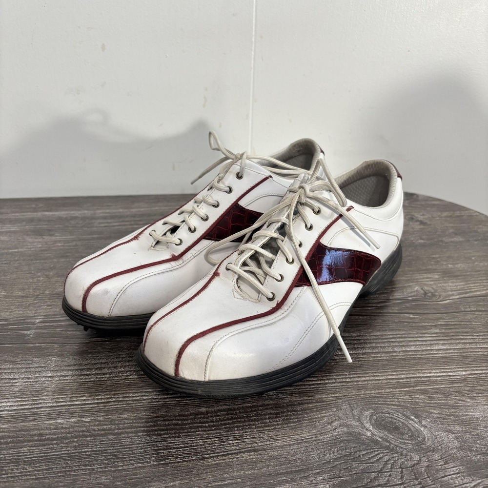 Callaway Golf Shoes Mens 9 White Red Spiked Athletic Sneaker Cleats Lace Up